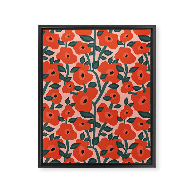 Charming vintage orange poppies flower bed Framed Canvas Print Gallery Image 3