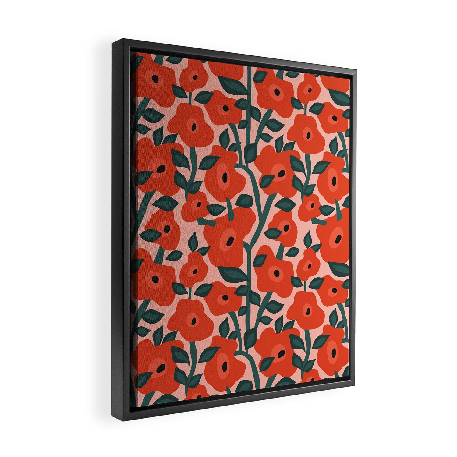 Charming vintage orange poppies flower bed Framed Canvas Print Gallery Image 2