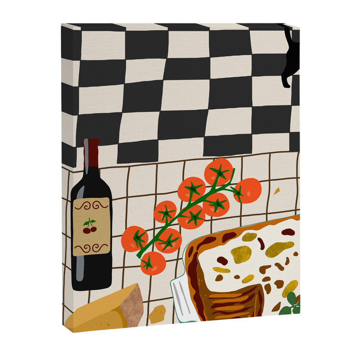 Lasagna parmesan and wne dinner - homemade meal illustration Canvas Print Gallery Image 1