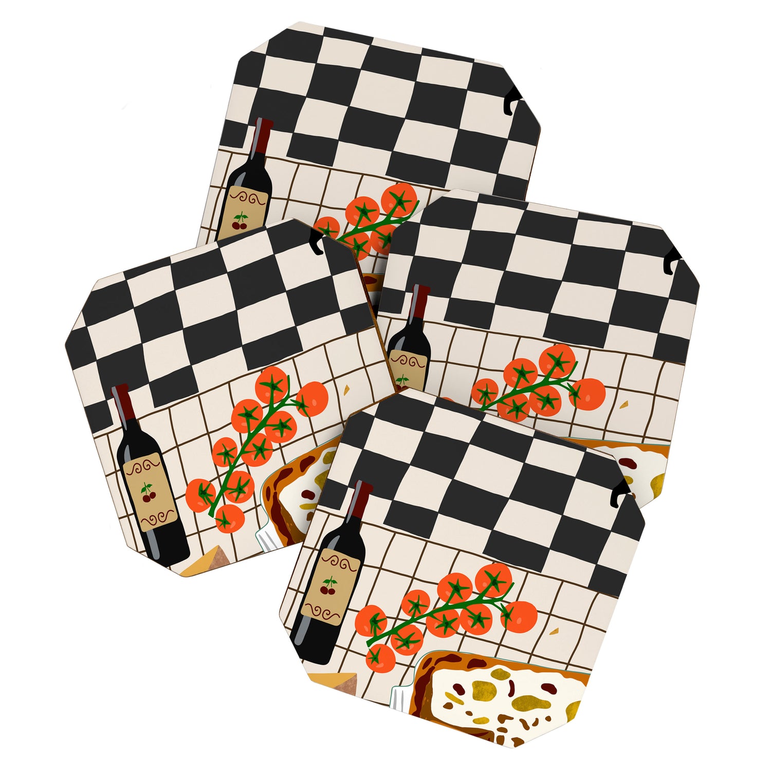 Lasagna parmesan and wne dinner - homemade meal illustration Coaster Gallery Image 1