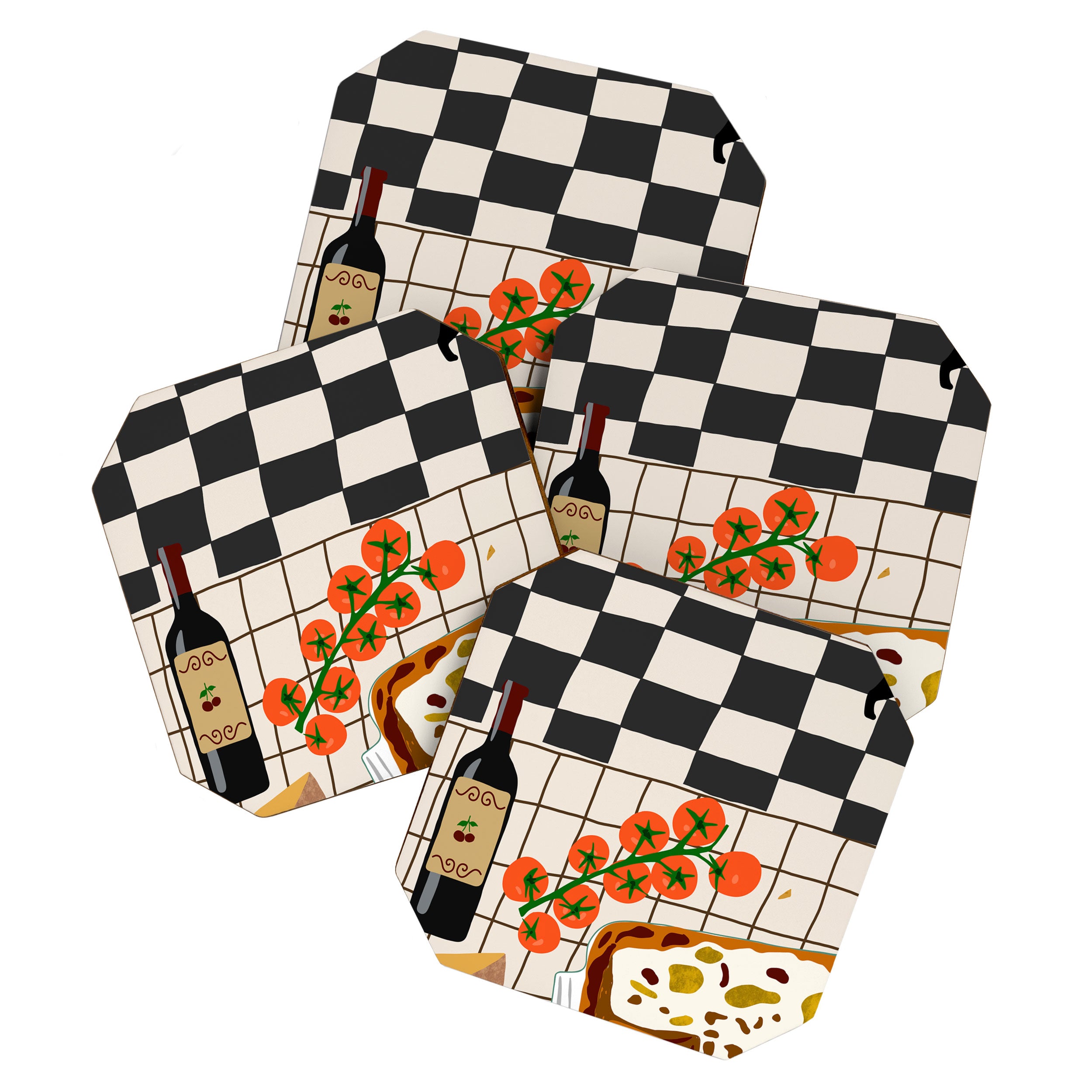 Lasagna parmesan and wne dinner - homemade meal illustration Coaster Gallery Image 1