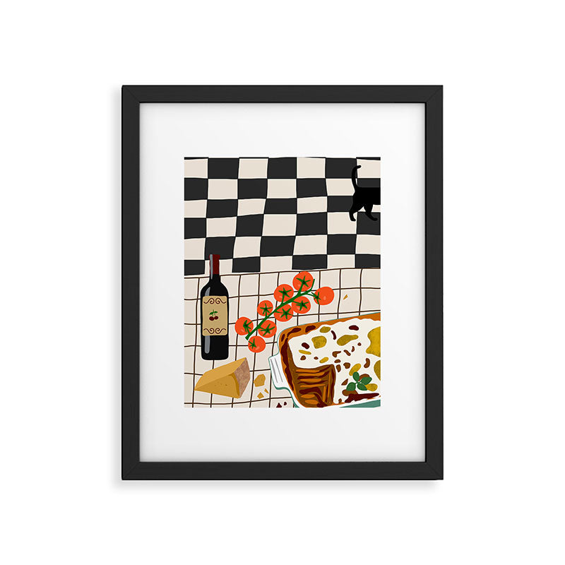 Lasagna parmesan and wne dinner - homemade meal illustration Framed Art Print Gallery Image 5