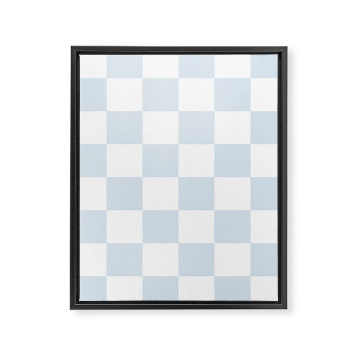 pale blue and white checkered nursery style design for boys Framed Canvas Print Gallery Image 1