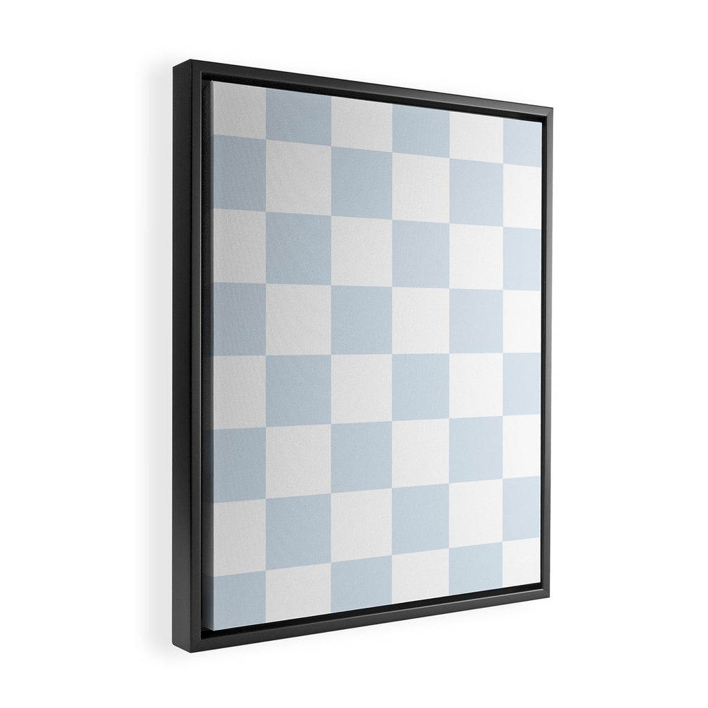 pale blue and white checkered nursery style design for boys Framed Canvas Print Gallery Image 2