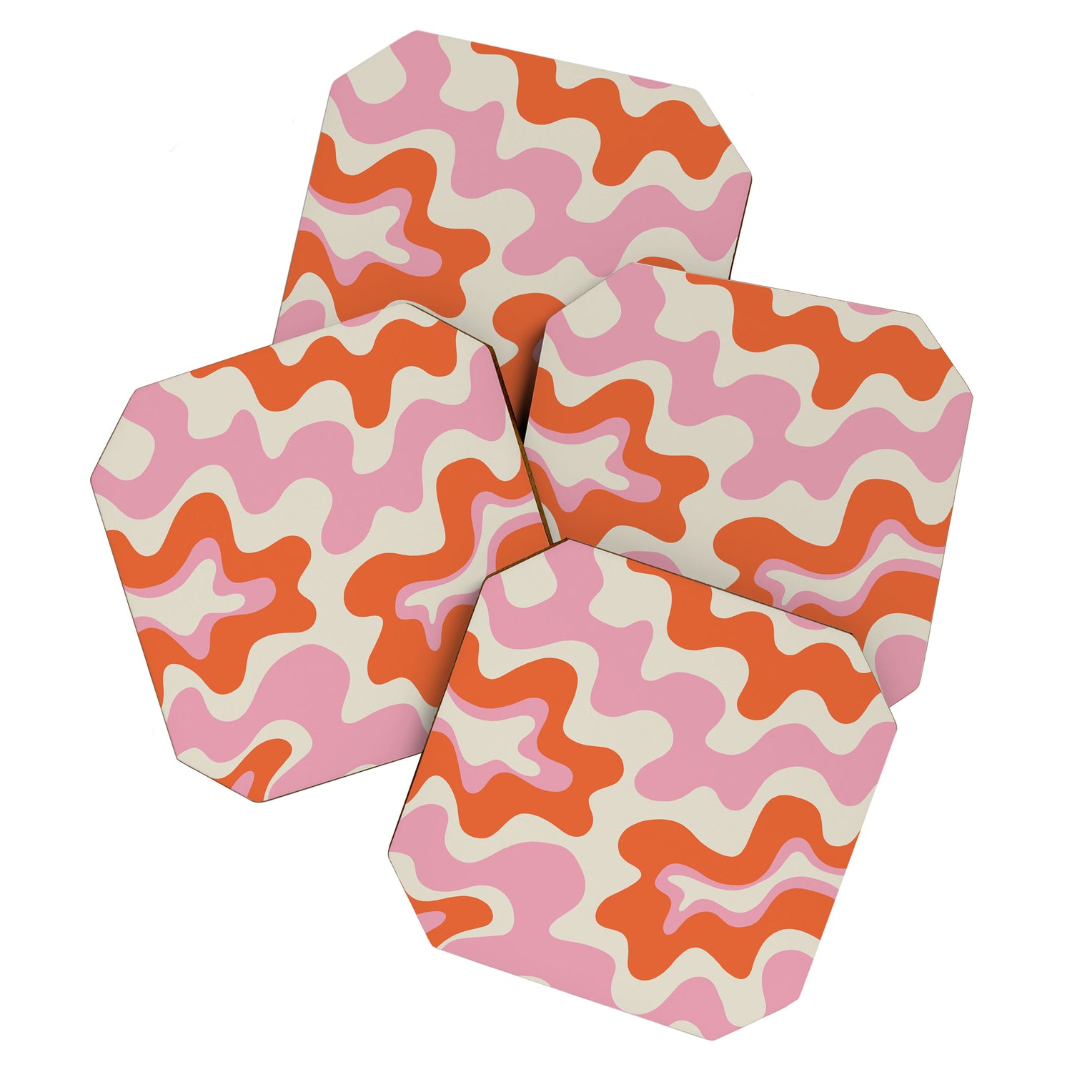 Pink and orange retro style liquid swirls Coaster Gallery Image 1