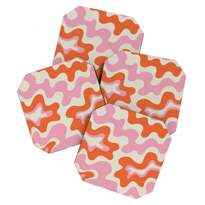 Pink and orange retro style liquid swirls Coaster Gallery Image 1