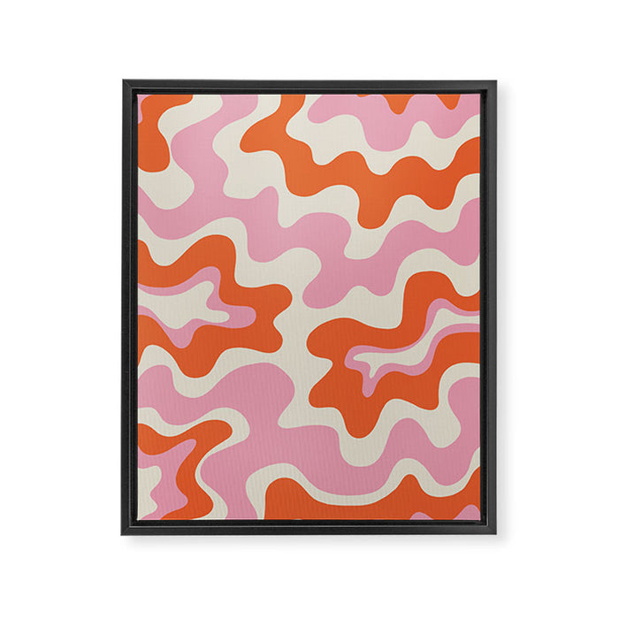 Pink and orange retro style liquid swirls Framed Canvas Print Gallery Image 1