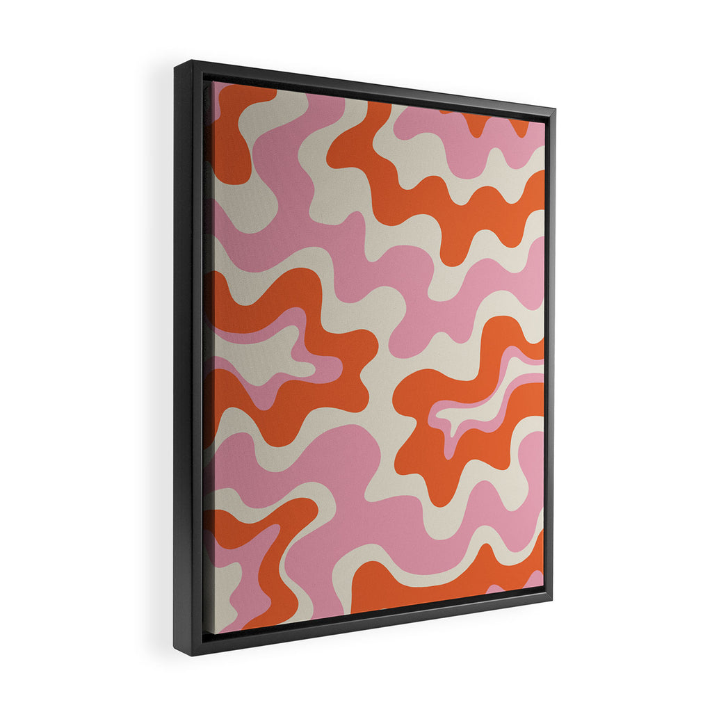 Pink and orange retro style liquid swirls Framed Canvas Print Gallery Image 2