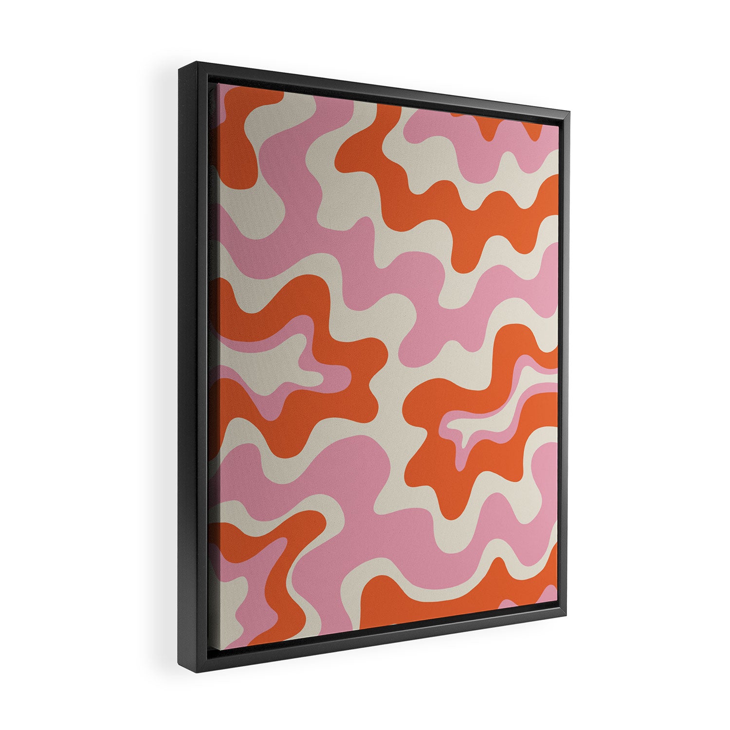 Pink and orange retro style liquid swirls Framed Canvas Print Gallery Image 2