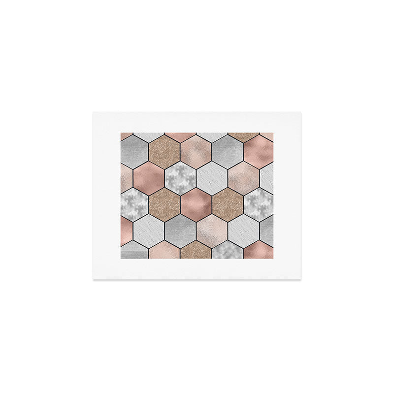 Marble hexagons and rose gold on black Art Print Gallery Image 1