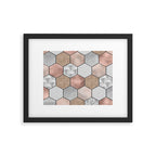 Marble hexagons and rose gold on black Framed Art Print Gallery Image 5