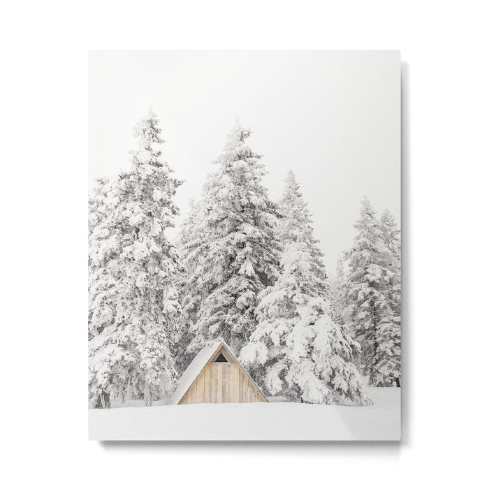 Snow Covered Trees Winter Forest Cabin  Metal Print Gallery Image 1
