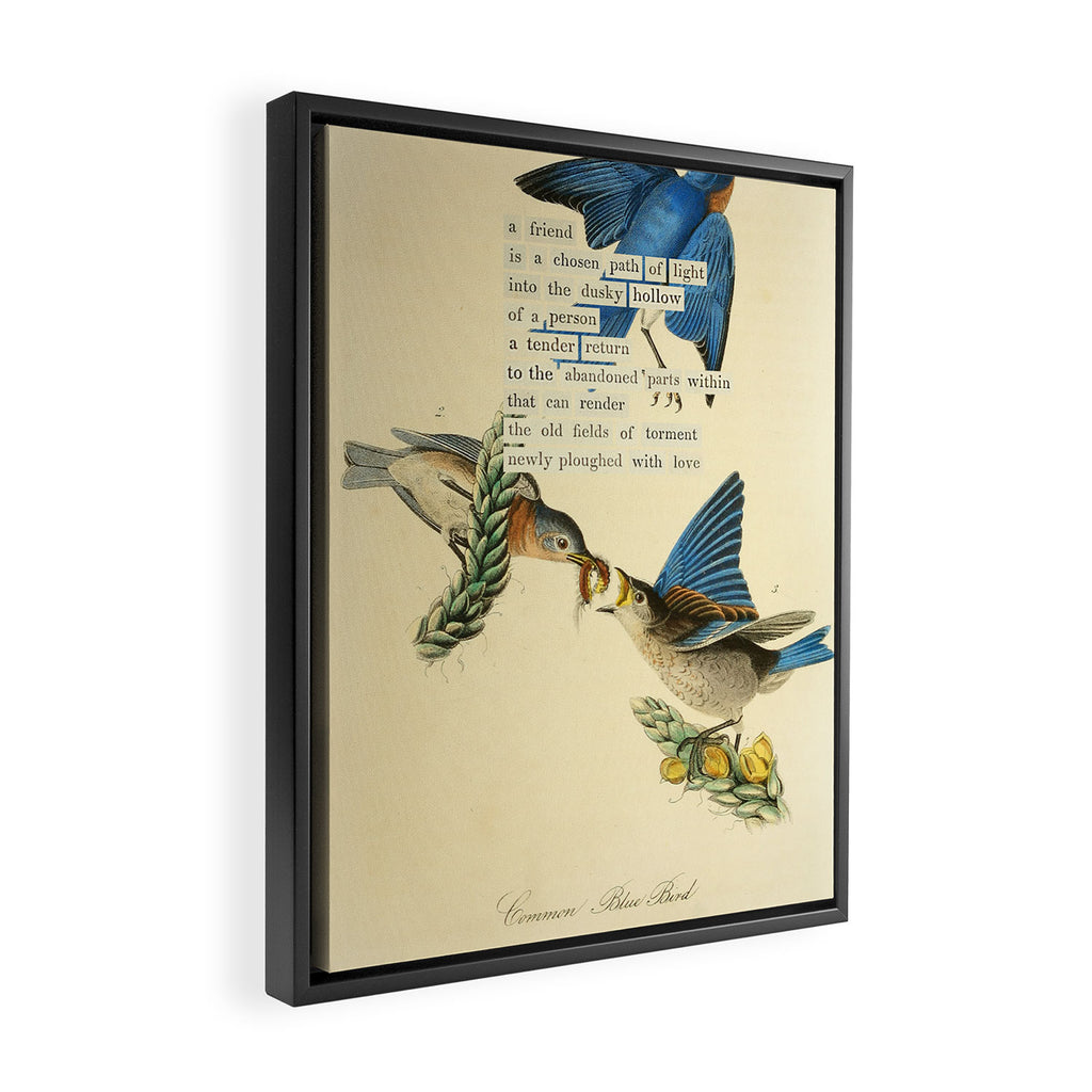 Bird Divinations: Blue Bird (about: almanacofbirds.org) Framed Canvas Print Gallery Image 2