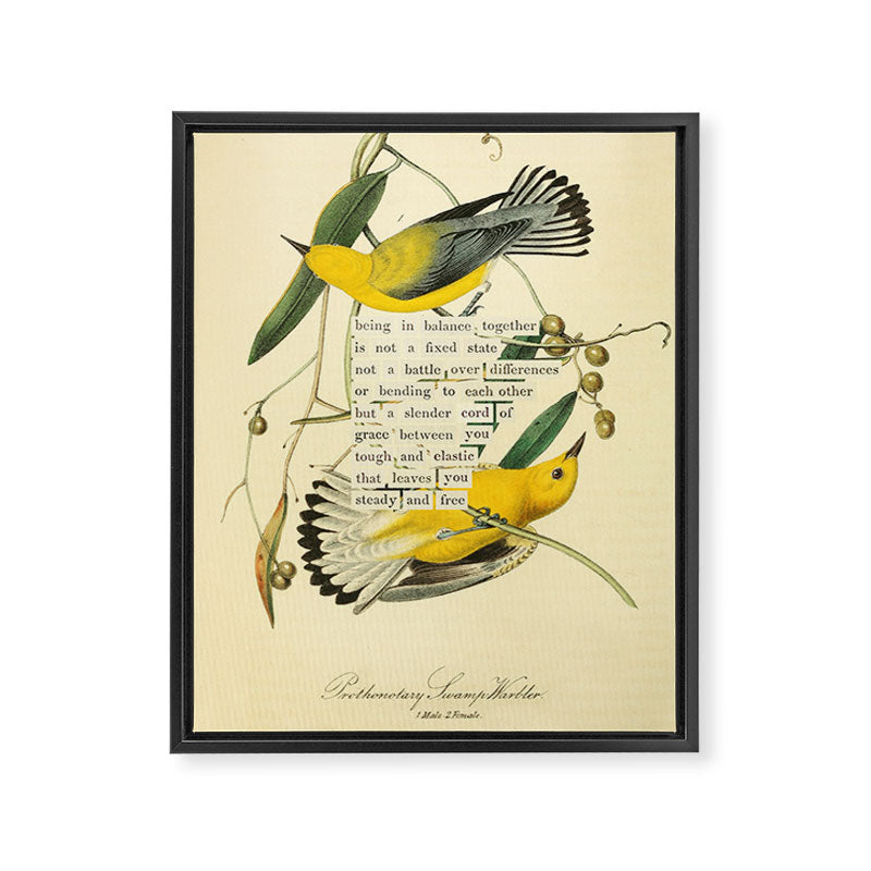 Bird Divinations: Prothonotary swamp warbler (about: almanacofbirds.org) Framed Canvas Print Gallery Image 6