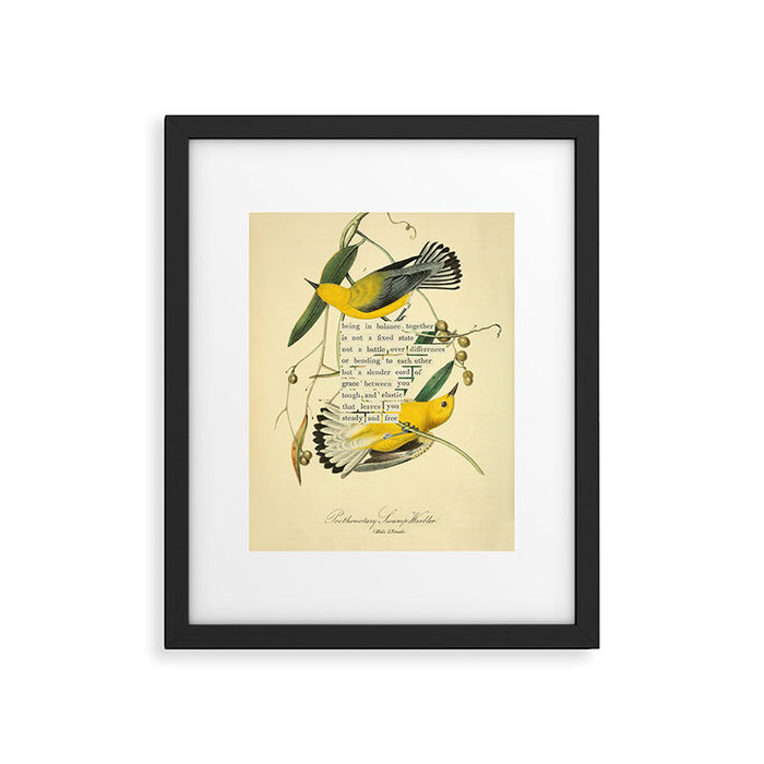 Bird Divinations: Prothonotary swamp warbler (about: almanacofbirds.org) Framed Art Print Gallery Image 1