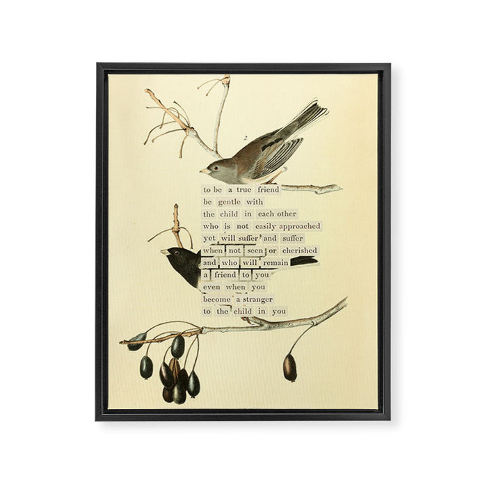 Bird Divinations: Snow Bird (about: almanacofbirds.org) Framed Canvas Print Gallery Image 1