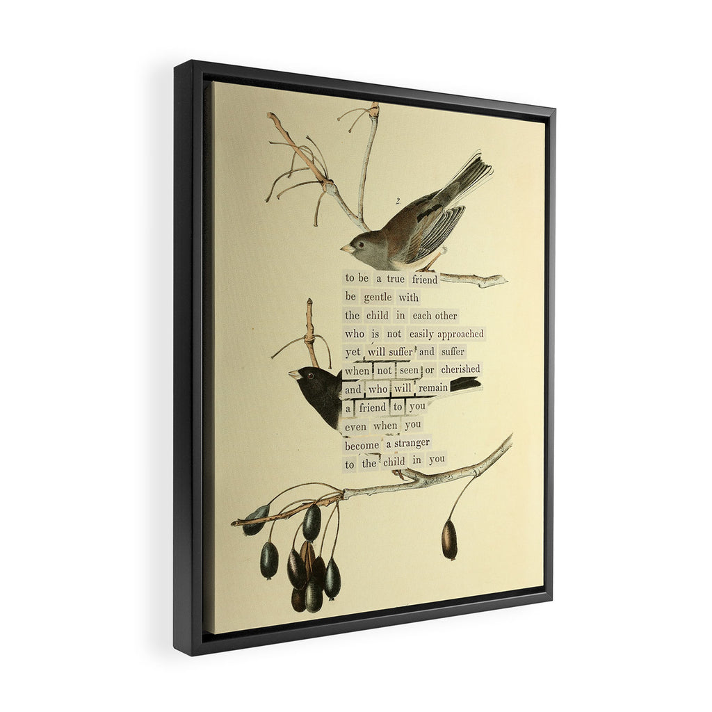 Bird Divinations: Snow Bird (about: almanacofbirds.org) Framed Canvas Print Gallery Image 2