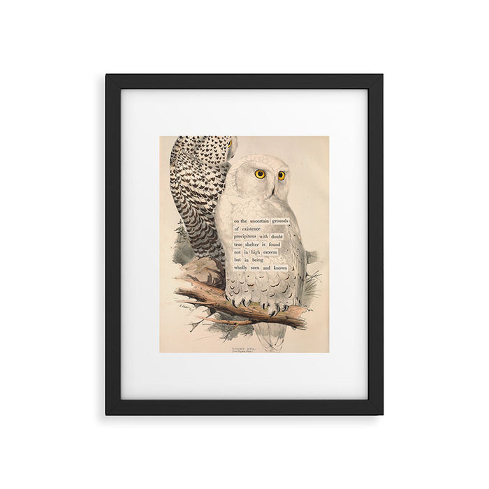 Bird Divinations: Snowy Owl (about: almanacofbirds.org) Framed Art Print Gallery Image 1