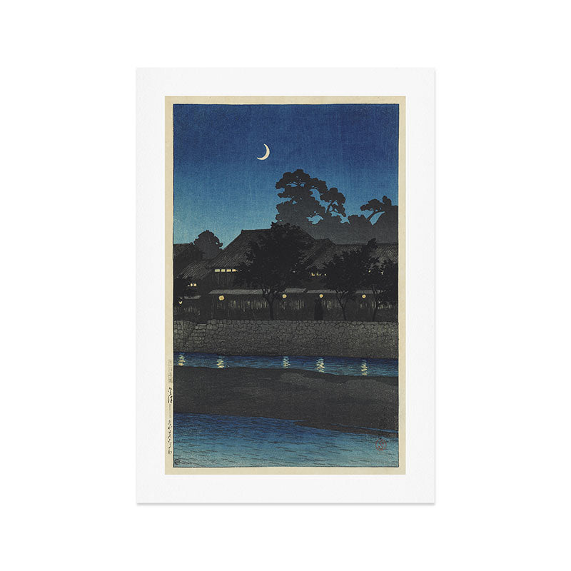 "Crescent Moon and Tea Houses, Kanazawa" by Hasui Kawase, 1920s Art Print Gallery Image 1
