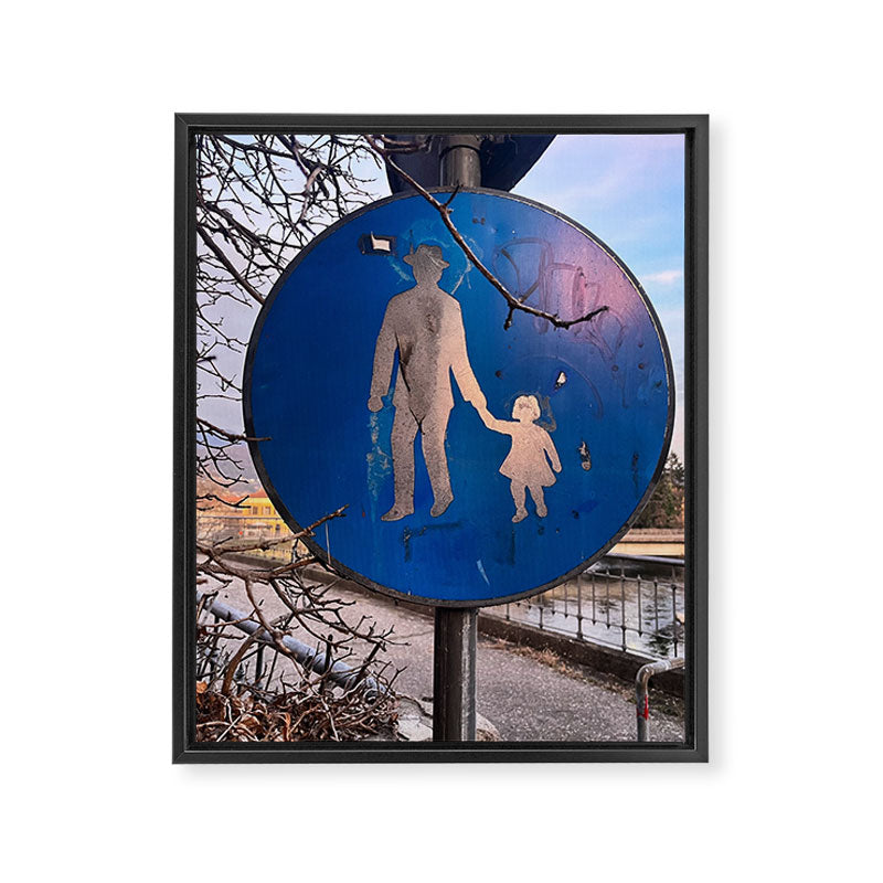 Father and daughter sign in Italian mountain town Framed Canvas Print Gallery Image 6