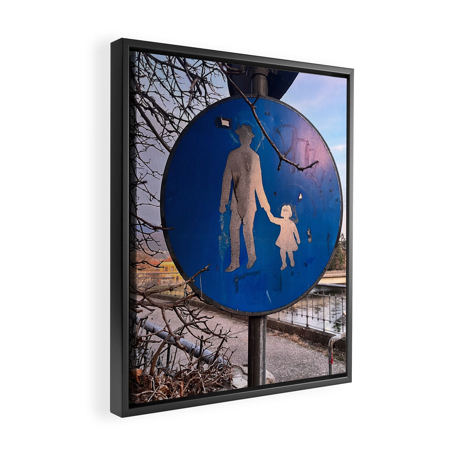 Father and daughter sign in Italian mountain town Framed Canvas Print Gallery Image 2