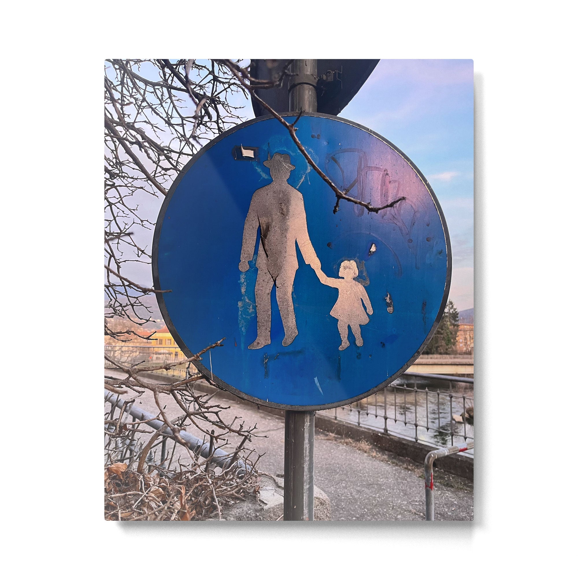 Father and daughter sign in Italian mountain town Metal Print Gallery Image 4