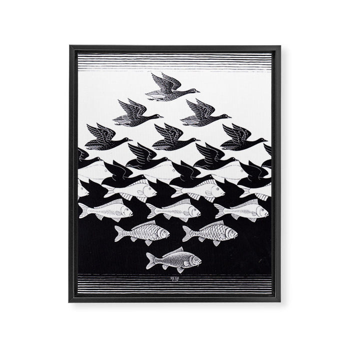 "Sky and Water I" by M.C. Escher Framed Canvas Print Gallery Image 1