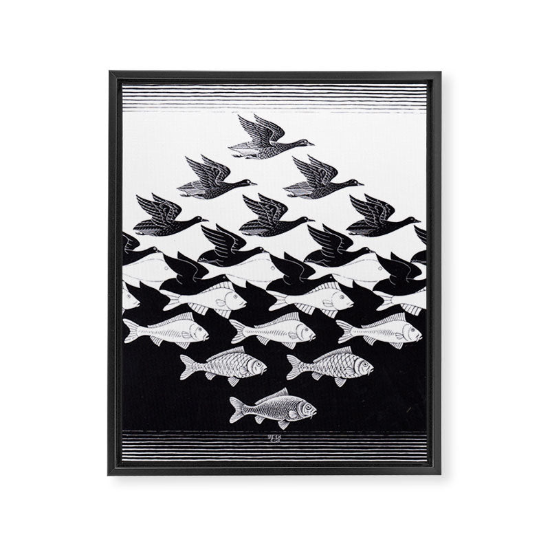 "Sky and Water I" by M.C. Escher Framed Canvas Print Gallery Image 3