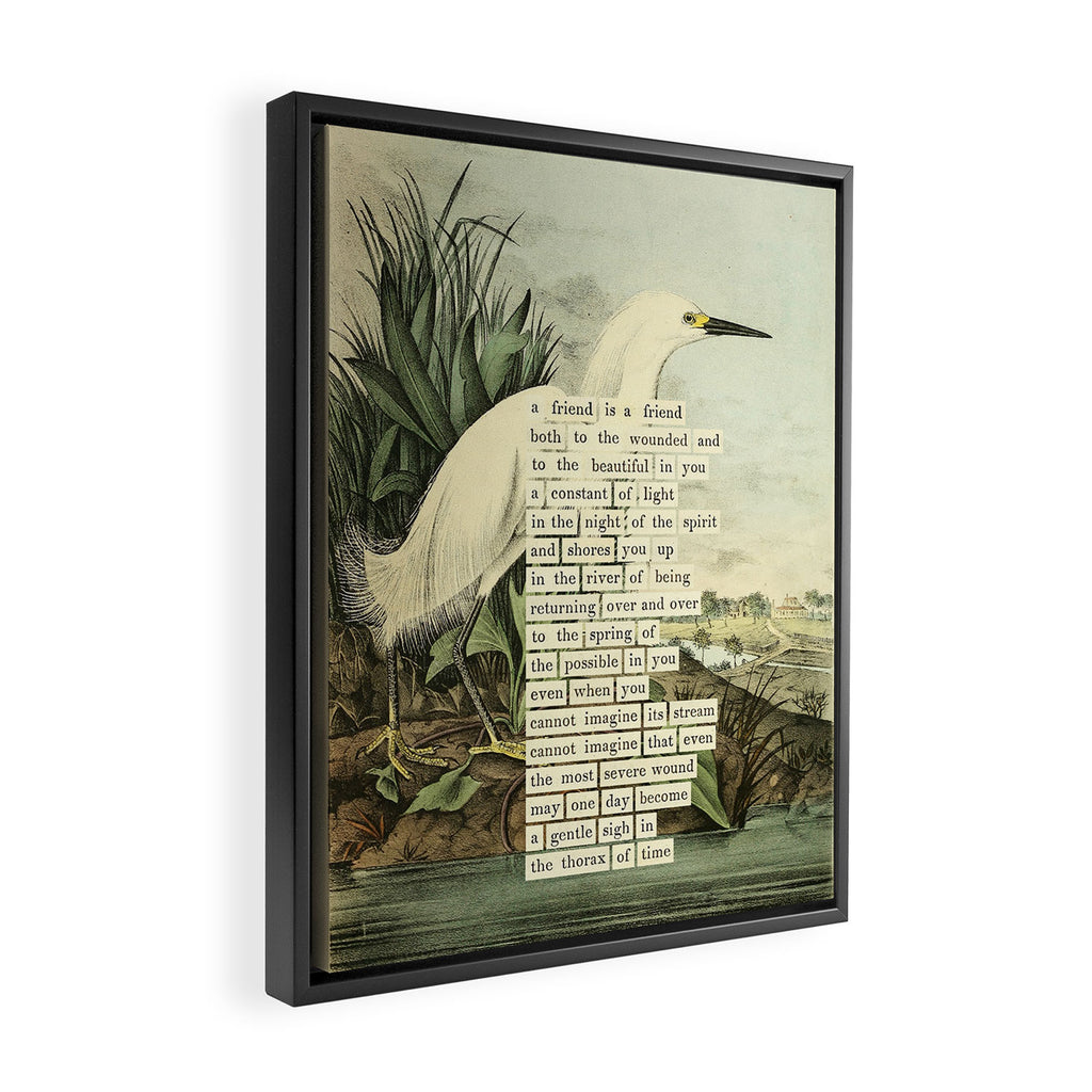 Snowy Heron Divination from # An Almanac of Birds # Divinations for Uncertain Days Framed Canvas Print Gallery Image 2