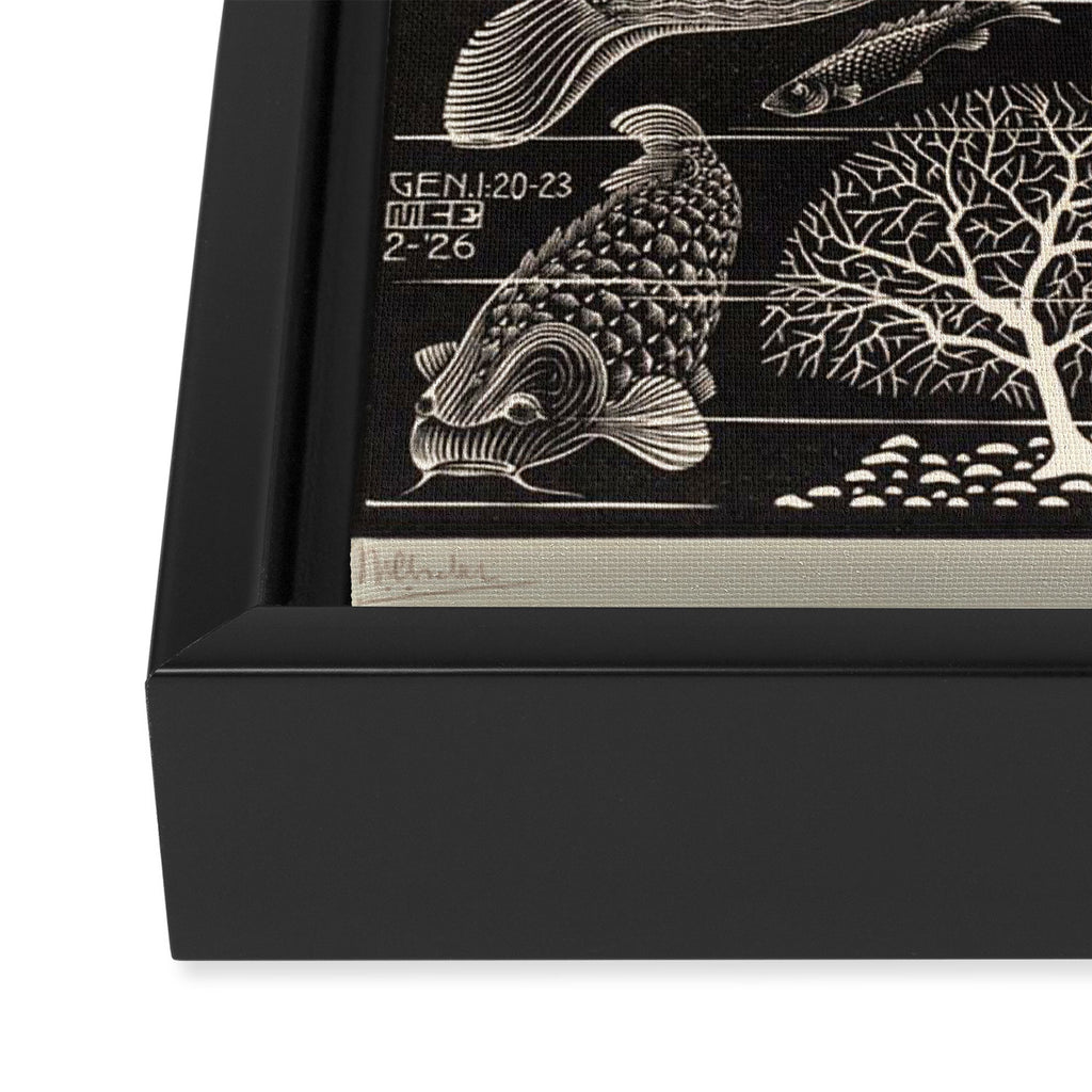 "The Fifth Day of Creation" by M.C. Escher Framed Canvas Print Gallery Image 3