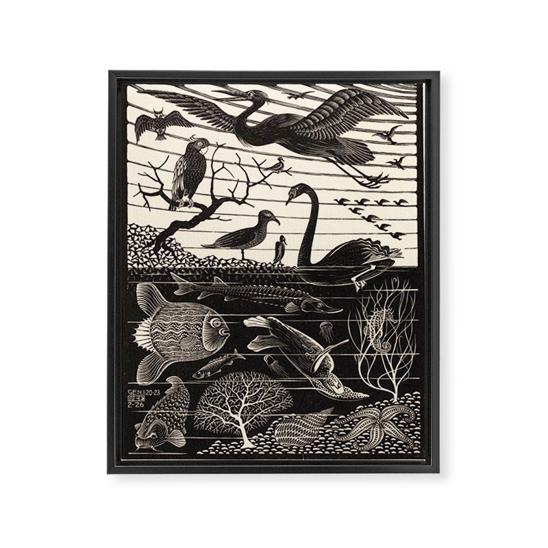 "The Fifth Day of Creation" by M.C. Escher Framed Canvas Print Gallery Image 6