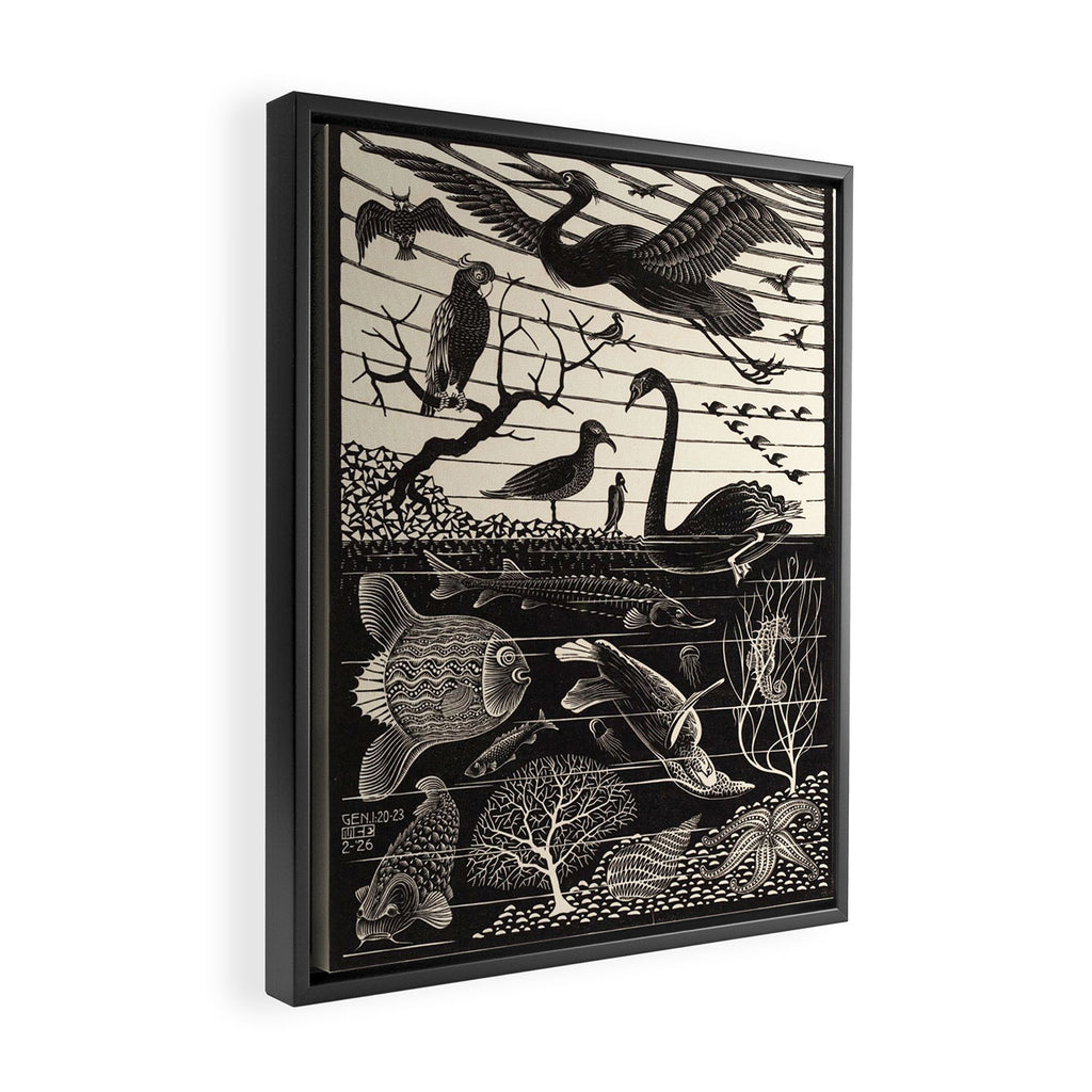"The Fifth Day of Creation" by M.C. Escher Framed Canvas Print Gallery Image 2