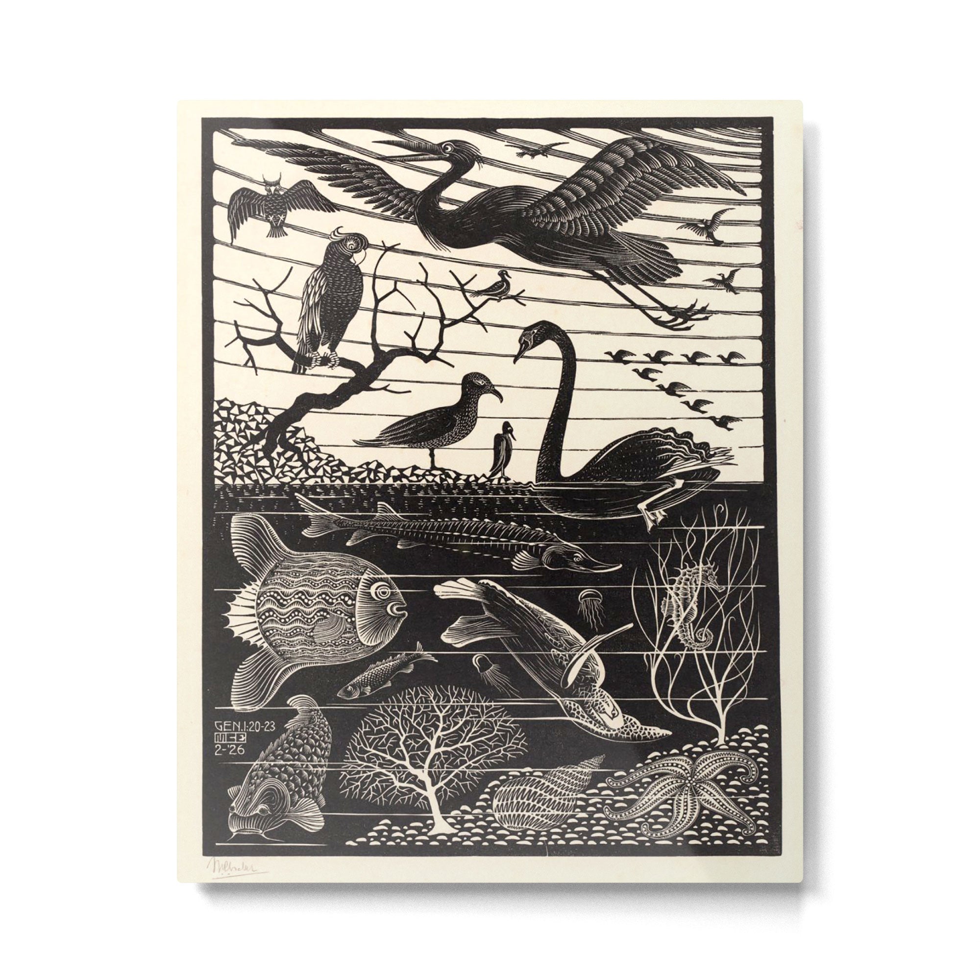 "The Fifth Day of Creation" by M.C. Escher Metal Print Gallery Image 4