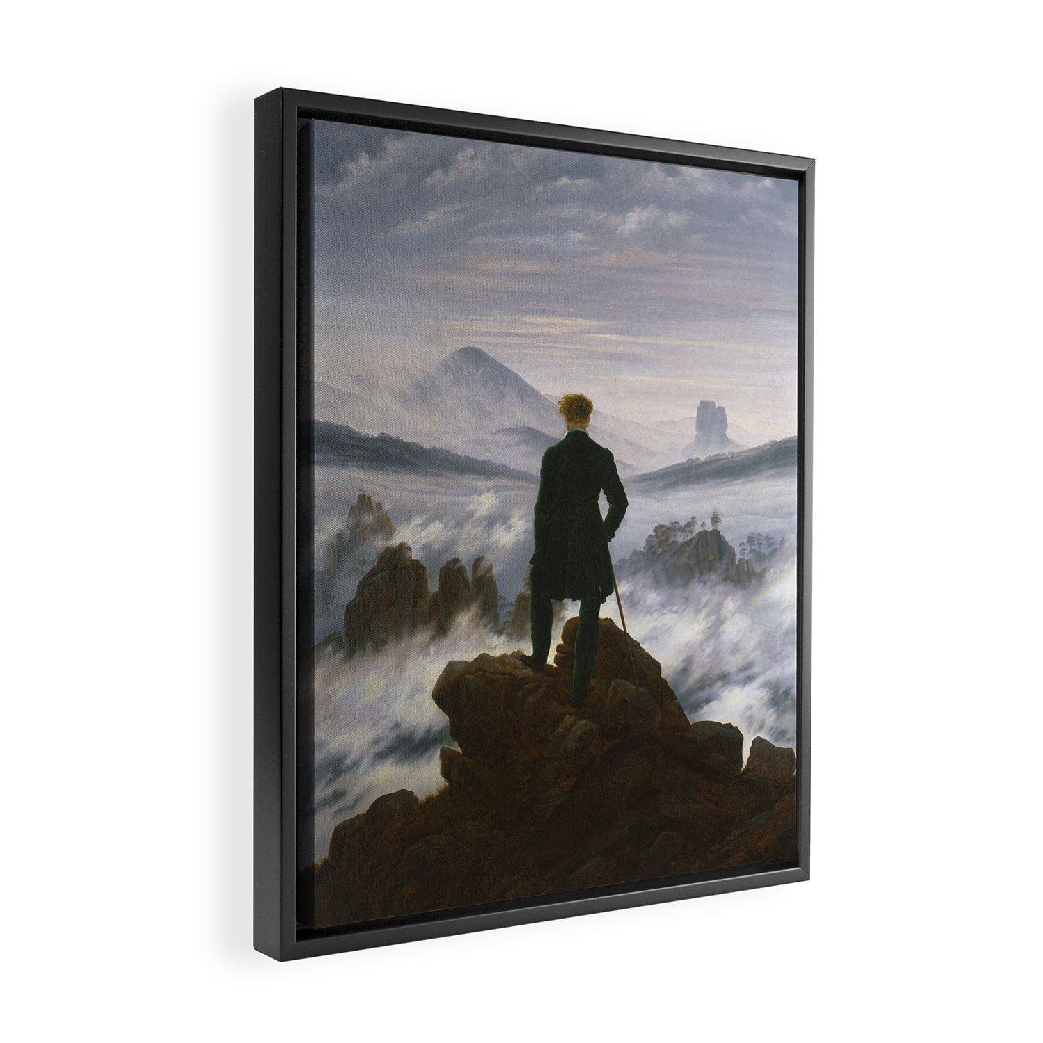 "Wanderer above the Sea of Fog" ("Der Wanderer über dem Nebelmeer") by Caspar David Friedrich, circa 1817  Framed Canvas Print Gallery Image 2