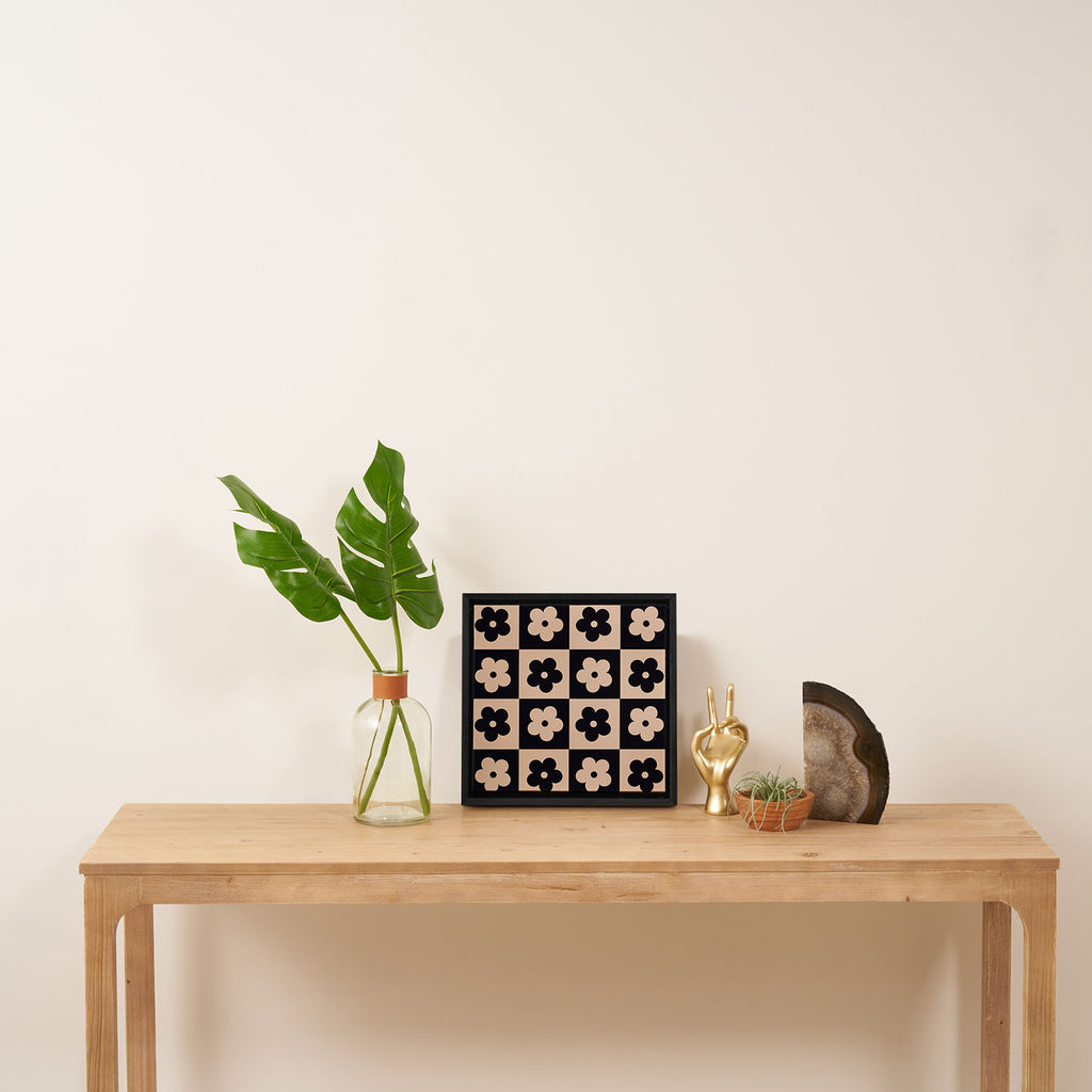 Bloom Check Tan Framed Canvas Print Gallery Image 3