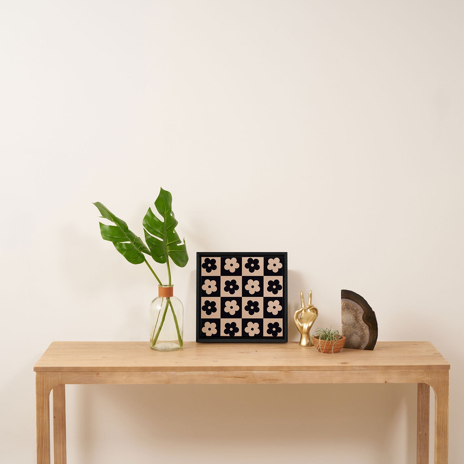 Bloom Check Tan Framed Canvas Print Gallery Image 3