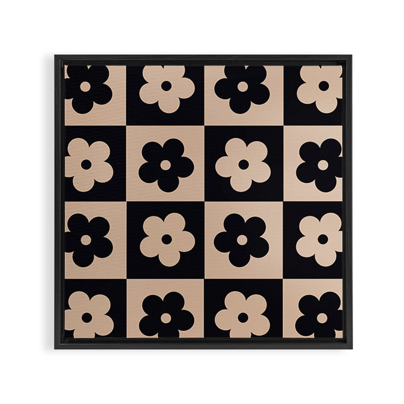Bloom Check Tan Framed Canvas Print Gallery Image 3