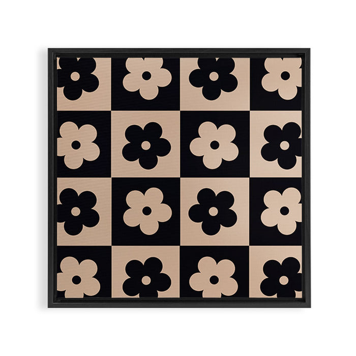 Bloom Check Tan Framed Canvas Print Gallery Image 1