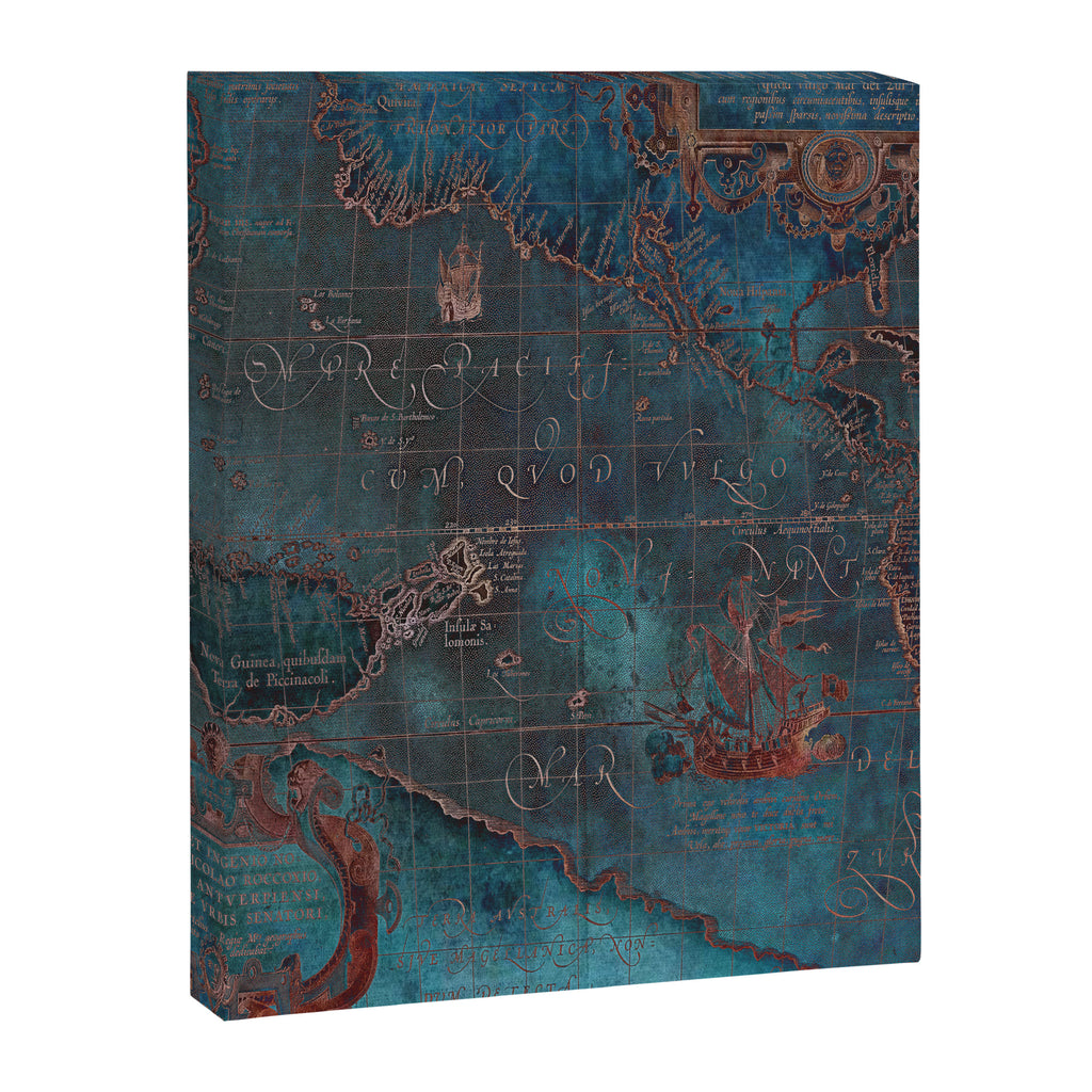 Antique Map Teal Blue and Copper Canvas Print Gallery Image 8