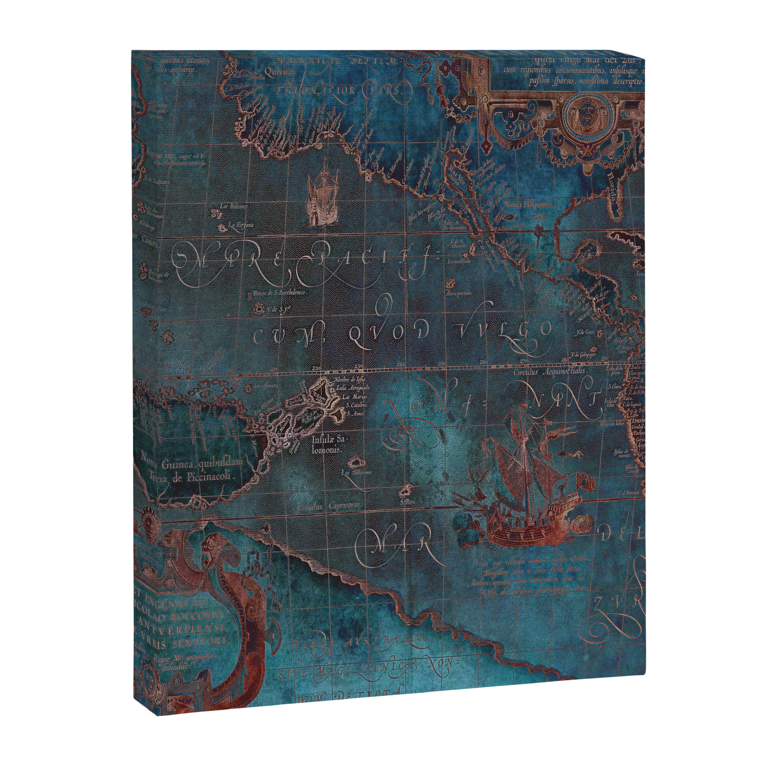 Antique Map Teal Blue and Copper Canvas Print Gallery Image 8