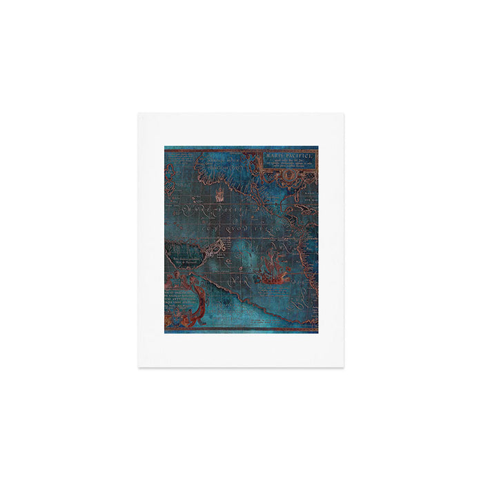 Antique Map Teal Blue and Copper Art Print Gallery Image 1