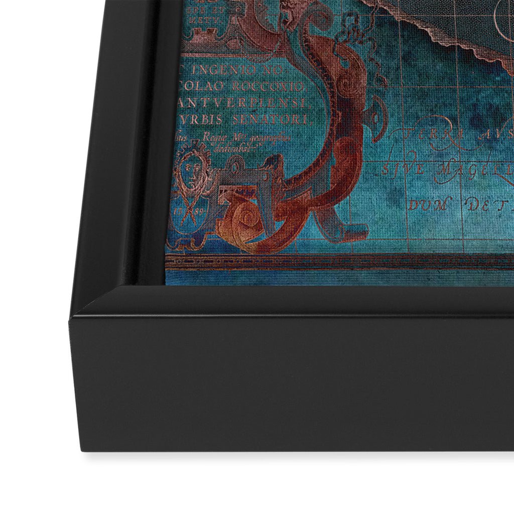 Antique Map Teal Blue and Copper Framed Canvas Print Gallery Image 3
