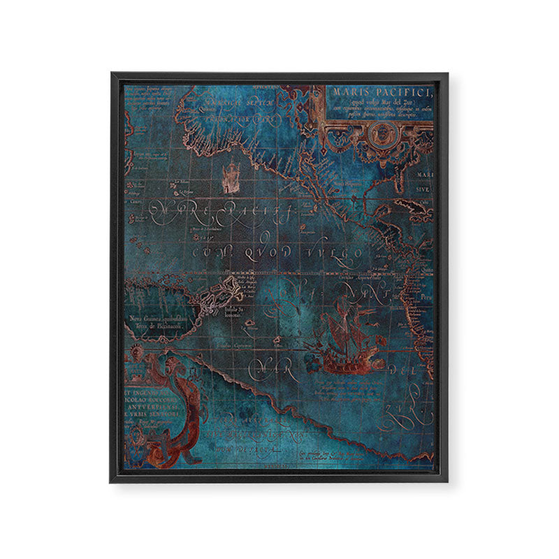 Antique Map Teal Blue and Copper Framed Canvas Print Gallery Image 8