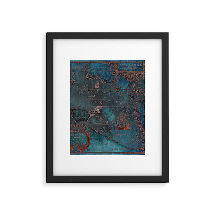 Antique Map Teal Blue and Copper Framed Art Print Gallery Image 1