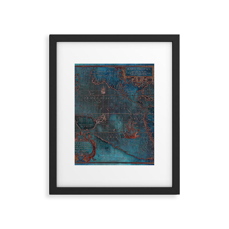 Antique Map Teal Blue and Copper Framed Art Print Gallery Image 6