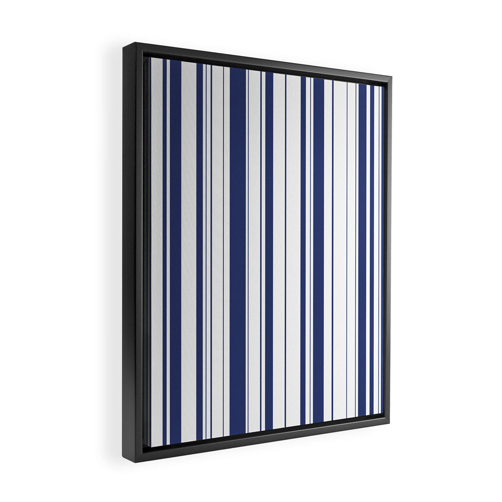 Minimalist Era - White & Indigo Blue Stripe Asymmetrical Framed Canvas Print Gallery Image 2