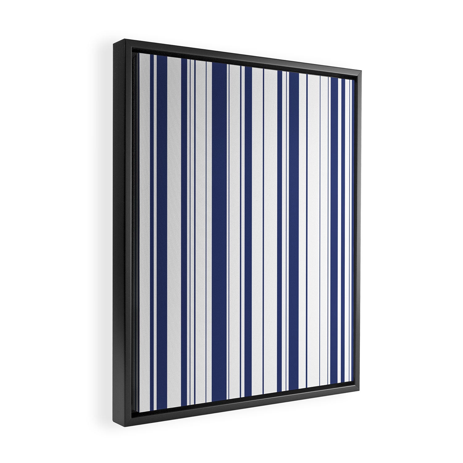 Minimalist Era - White & Indigo Blue Stripe Asymmetrical Framed Canvas Print Gallery Image 2