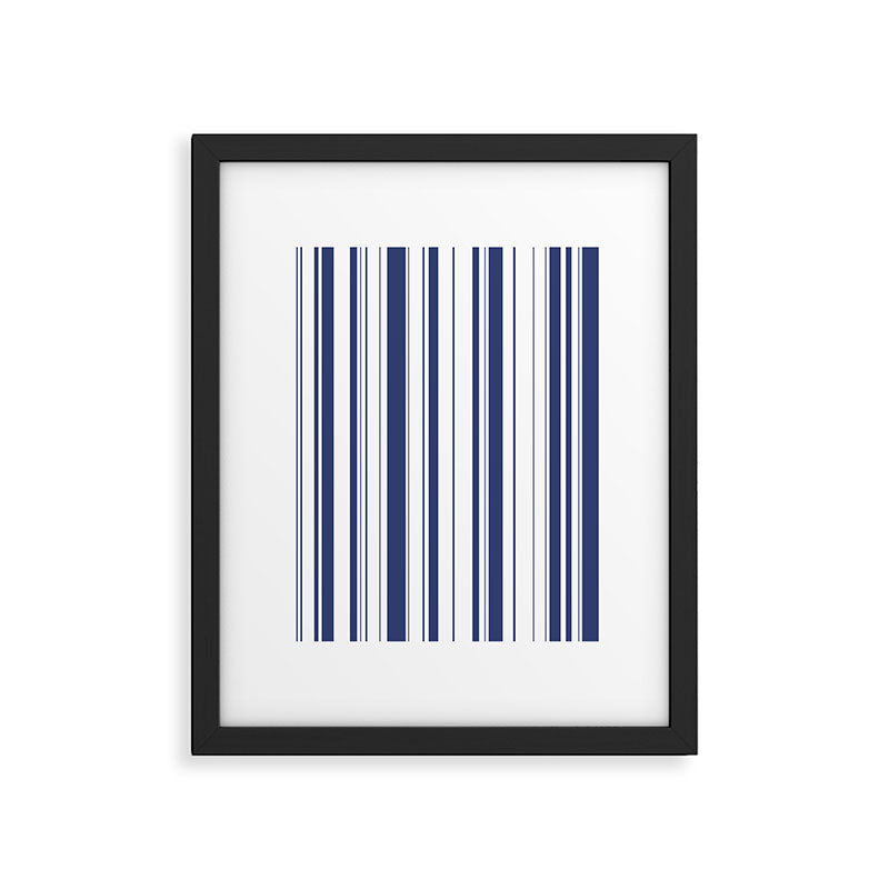 Minimalist Era - White & Indigo Blue Stripe Asymmetrical Framed Art Print Gallery Image 6