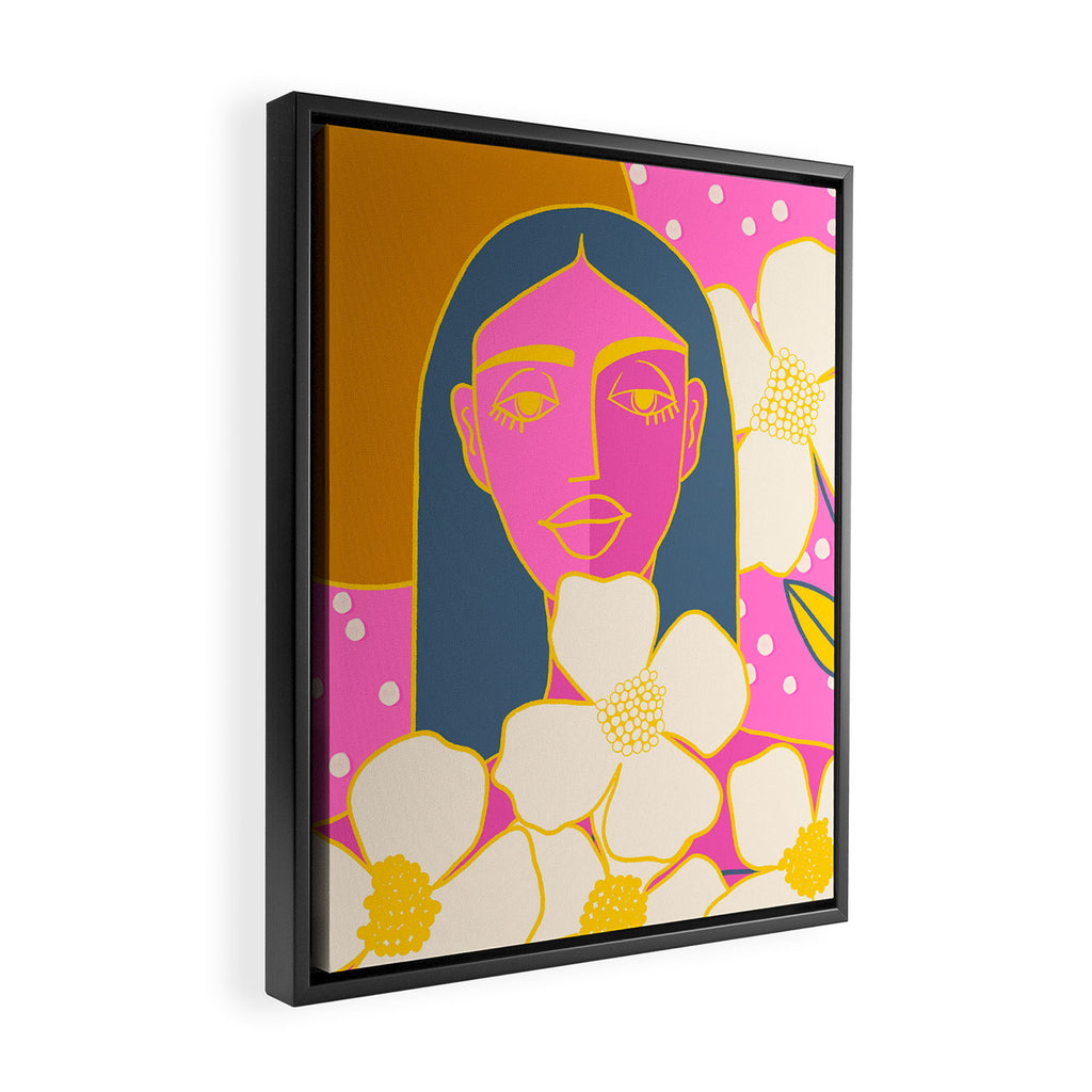 A Girl And Her Flowers Framed Canvas Print Gallery Image 2