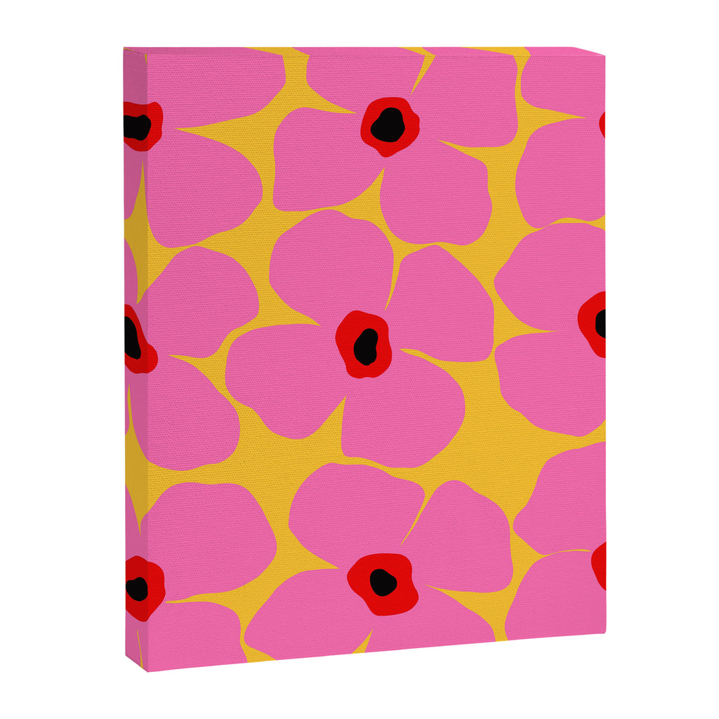 Abstract Pink Flowers With Yellow Background Canvas Print Gallery Image 8